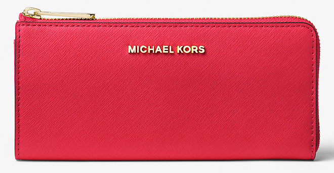 Michael Kors Jet Set Travel Large Saffiano Leather Quarter Zip Wallet in Red