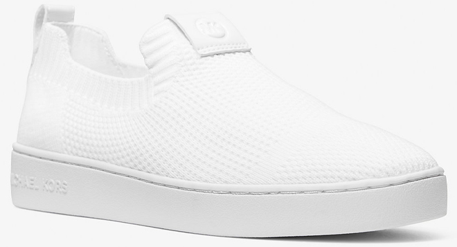 Michael Kors Juno Stretch Knit Slip On Sneakers in the Color White Michael Kors Juno Stretch Knit Slip On Sneakers in the Color White