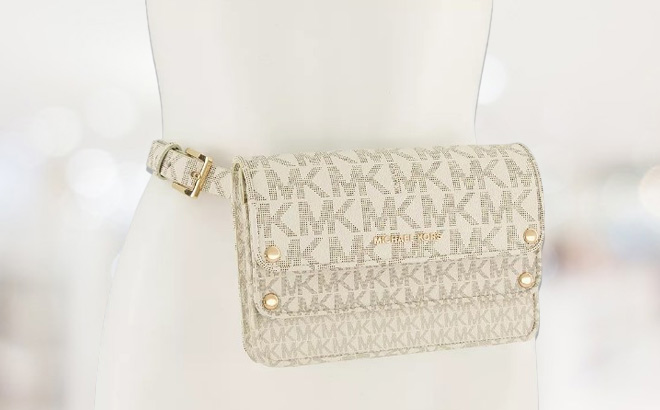 Michael Kors Tri Size Tri Color Logo Belt Bag on a Mannequin Michael Kors Tri Size Tri Color Logo Belt Bag on a Mannequin