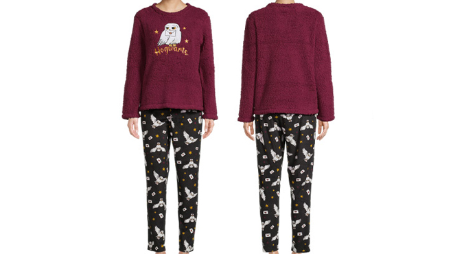 Model Wearing Hogwarts Pajama Set