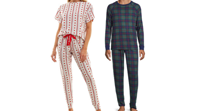 Models Wearing Womens and Mens Pajama Sets