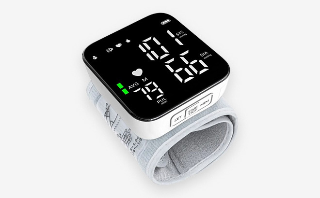 Moonsun Automatic Wrist Blood Pressure Monitor on a Light Grey Background