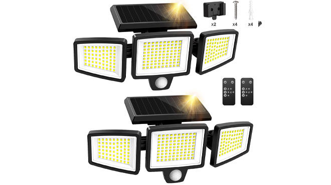 Motion Sensor Outdoor Security Solar Lights 2 Pack on White Background