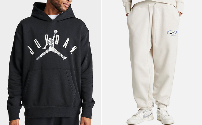 Nike Mens Jordan MVP Hoodie in Black and Nike Womens Jogger Pants in White