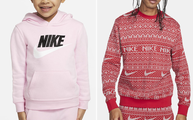 Nike Sportswear Club Fleece Toddler Pullover Hoodie and Mens Holiday Sweatshirt