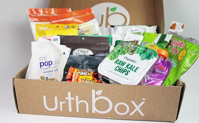 Opened UrthBox filled with Healthy Snacks