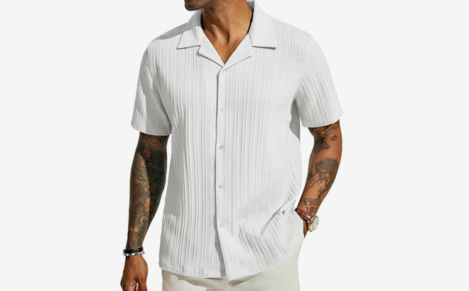 PJ Paul Jones Mens Casual Button Down Shirt in white color