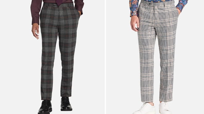 Paisley & Gray Men's Slim Fit Tartan Plaid Suit Separates Pants and Slim Fit Double Breasted Suit Separates Pants