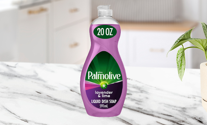 Palmolive Ultra Experientials Liquid Dish Soap in the Scent Lavander Lime on a Kitchen Counter