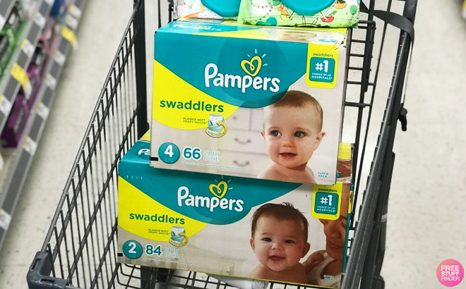 Pampers Swaddlers Box in a CVS Shopping Cart