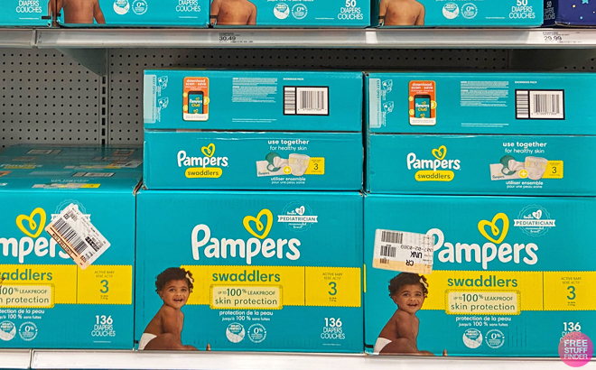 Pampers Swaddlers on a Dsiplay Shelf