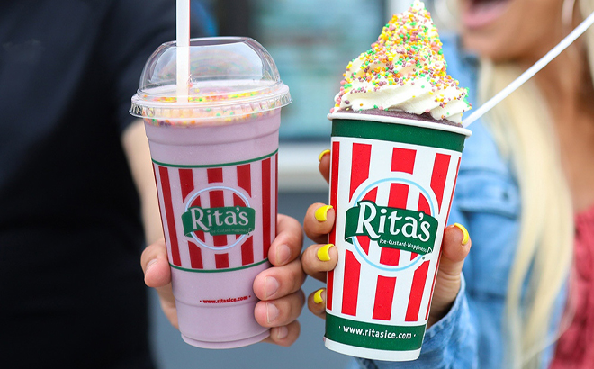People holding Ritas Italian Ice and Frozen Custard Treats