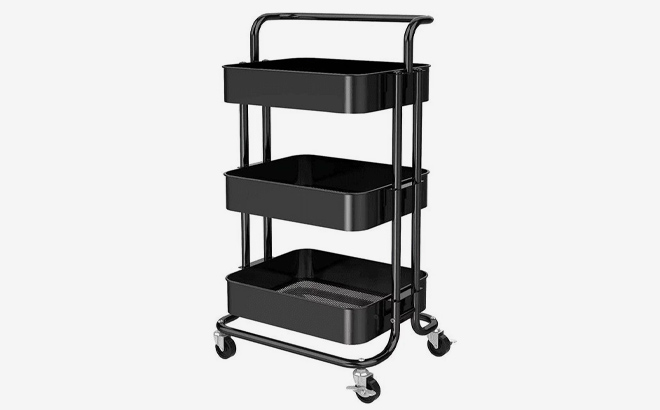 Pipishell 3 Tier Metal Rolling Utility Cart in black color