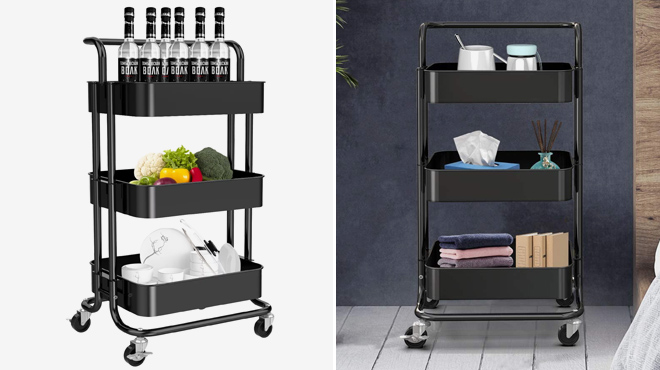 Pipishell 3 Tier Metal Rolling Utility Carts
