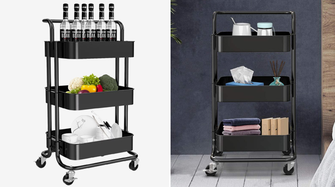 Pipishell 3 Tier Metal Rolling Utility Carts Pipishell 3 Tier Metal Rolling Utility Carts