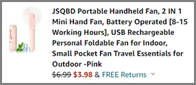 Portable Handheld Fan Pink Color at Amazon