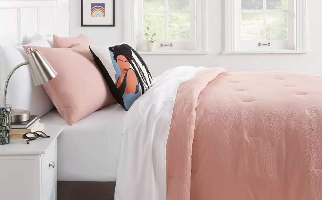 Room Essentials Microfiber Micro Texture Comforter in Light Pink