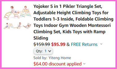 Screen Grab Showing the Final Price of Yoyojoker 5 in 1 Pikler Triangle Set after Coupons
