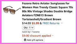 Screen Grab showing the final price for Fozono Retro Aviator Sunglasses