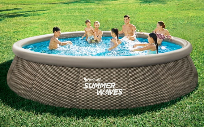 Seven People Swimming in Summer Waves Inflatable Pool