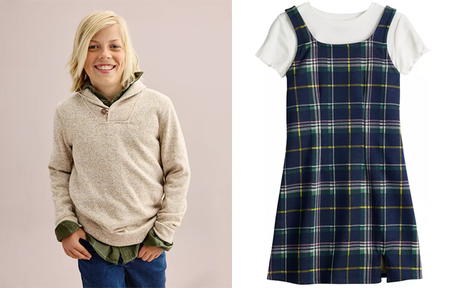 Sonoma Goods For Life Boys Shawl Neck Sweater and SO Girls Squareneck Dress Tee Set