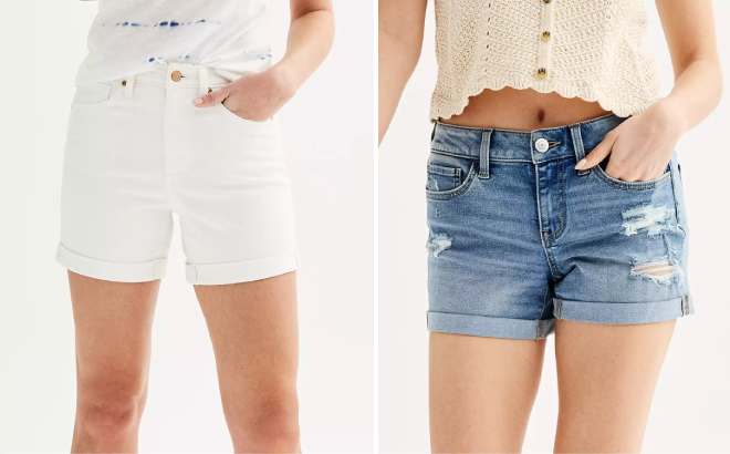 Sonoma Premium Roll Cuff Jean Shorts and Juniors SO Low Rise Midi Shorts