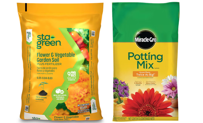 Sta Green 1 cu ft Vegetable and Flower Garden Soil and Miracle Gro All purpose Potting Soil Mix