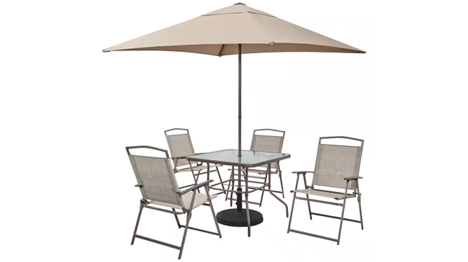 StyleWell Amberview 6 Piece Outdoor Dining Set in Brown with Umbrella