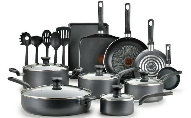 T fal Easy Care 20 Piece Non Stick Pots and Pans Cookware Set in the Color Grey