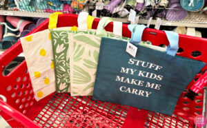 Target Dollar Spot Reusable Bags In a Shopping Cart