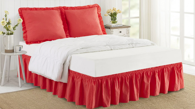 The Pioneer Woman 3 Piece Bedskirt and Sham Set in Coral Color