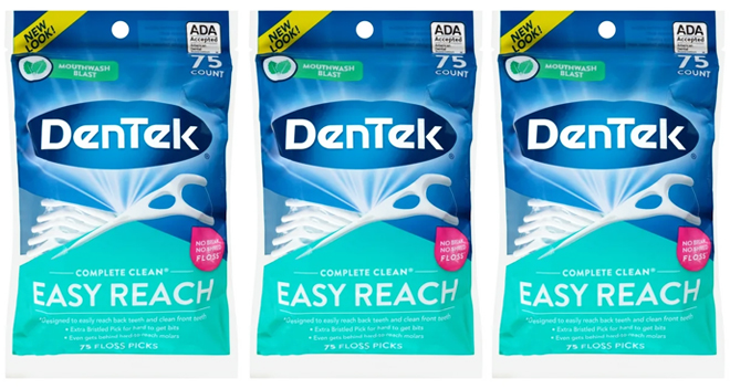 Three DenTek Complete Clean Floss Picks 75 Count Packs