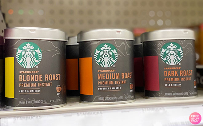 Three Starbucks Premium Instant Coffee on a Shelf