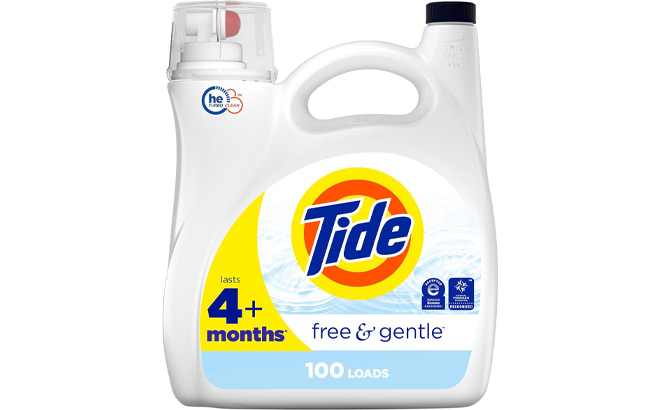 Tide Free Gentle Liquid Laundry Detergent on a Plain Backround