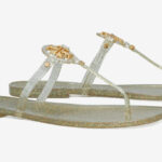 Tory Burch Mini Miller Jelly Thong Sandals in silvergold color