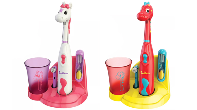 Two Brusheez Kids Electric Toothbrush Sets in Unicorn and Dinosaur