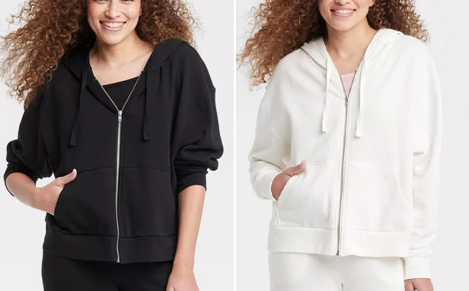 Two Colsie Womens Fleece Zip Up Hoodie Sweatshirts in Black and White