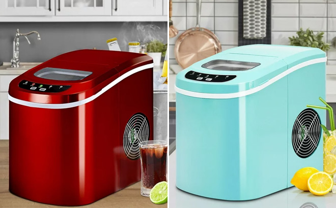 Two Costway Stakol Portable Compact Electric Ice Maker in Red and Blue