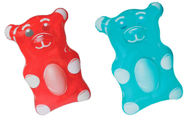 Two Inflatable Gummy Bear Pool Floats in Red and Blue