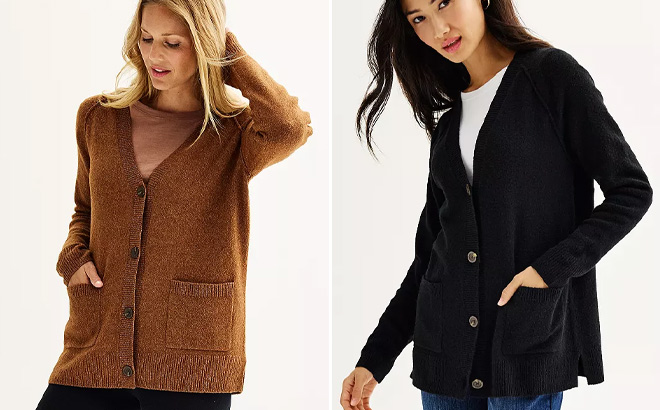 Two Womens Sonoma Goods For Life Cardigan in Brown and Black