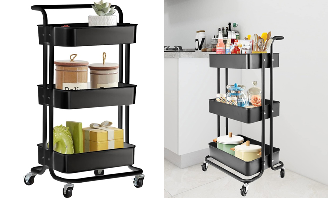 Two YKL 3 Tier Utility Rolling Carts in the Color Black