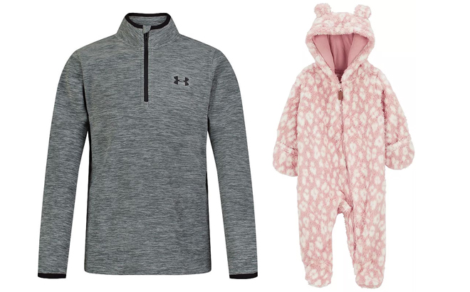 Under Armour Outdoor Zip Fleece Boys Pullover Sweater and Baby Carters Plaid Sherpa Pram