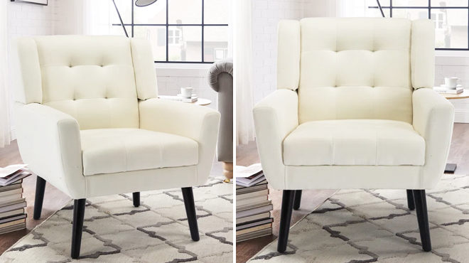 Upholstered Armchair in White Linen Color