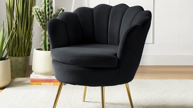 Upholstered Barrel Chair in Black Velvet Color