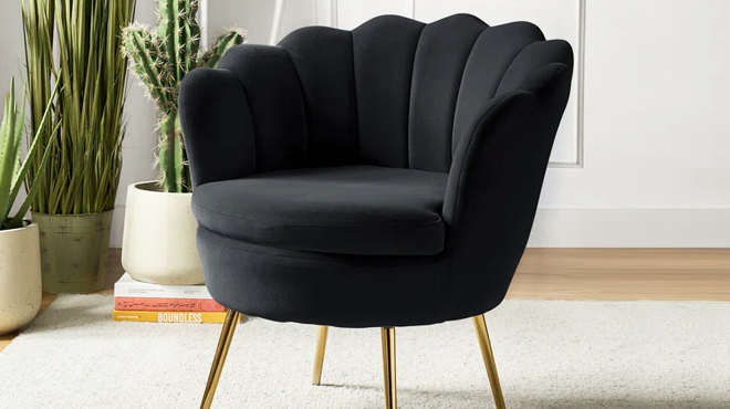 Upholstered Barrel Chair in Black Velvet Color Upholstered Barrel Chair in Black Velvet Color