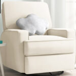 Upholstered Swivel Reclining Glider in White Linen Color