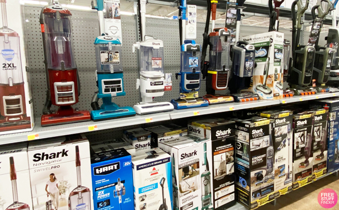 Vacuum Cleaners on a Shelf at Walmart Store