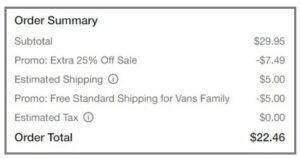 Vans Shoes Order Summary