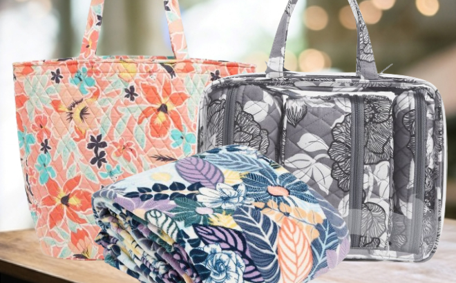 Vera Bradley Tote Blanket and Cosmetic Organizer