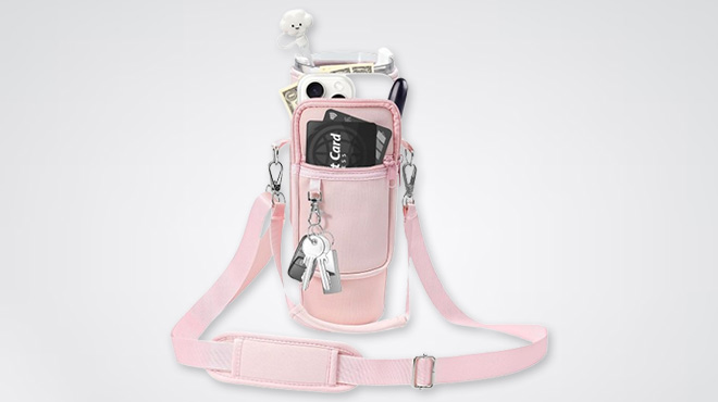 Water Bottle Holder with Strap Pouch and Handle